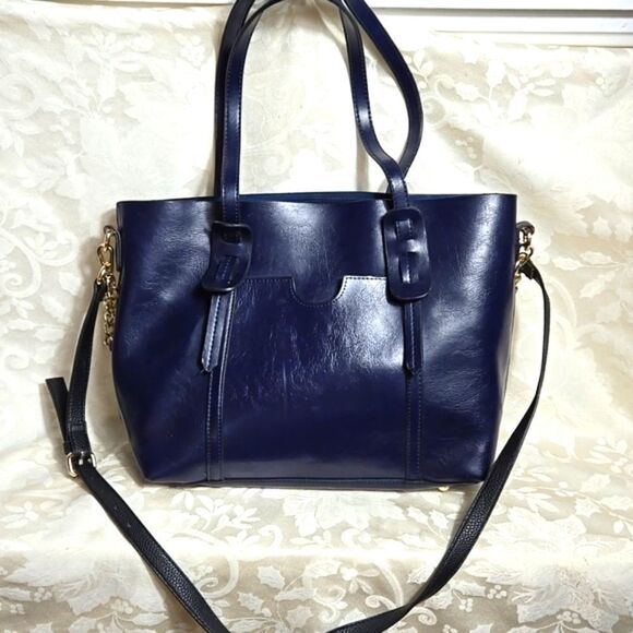 Steve Madden Deep Blue Tote Bag with Crossbody Strap - Picture 1 of 10